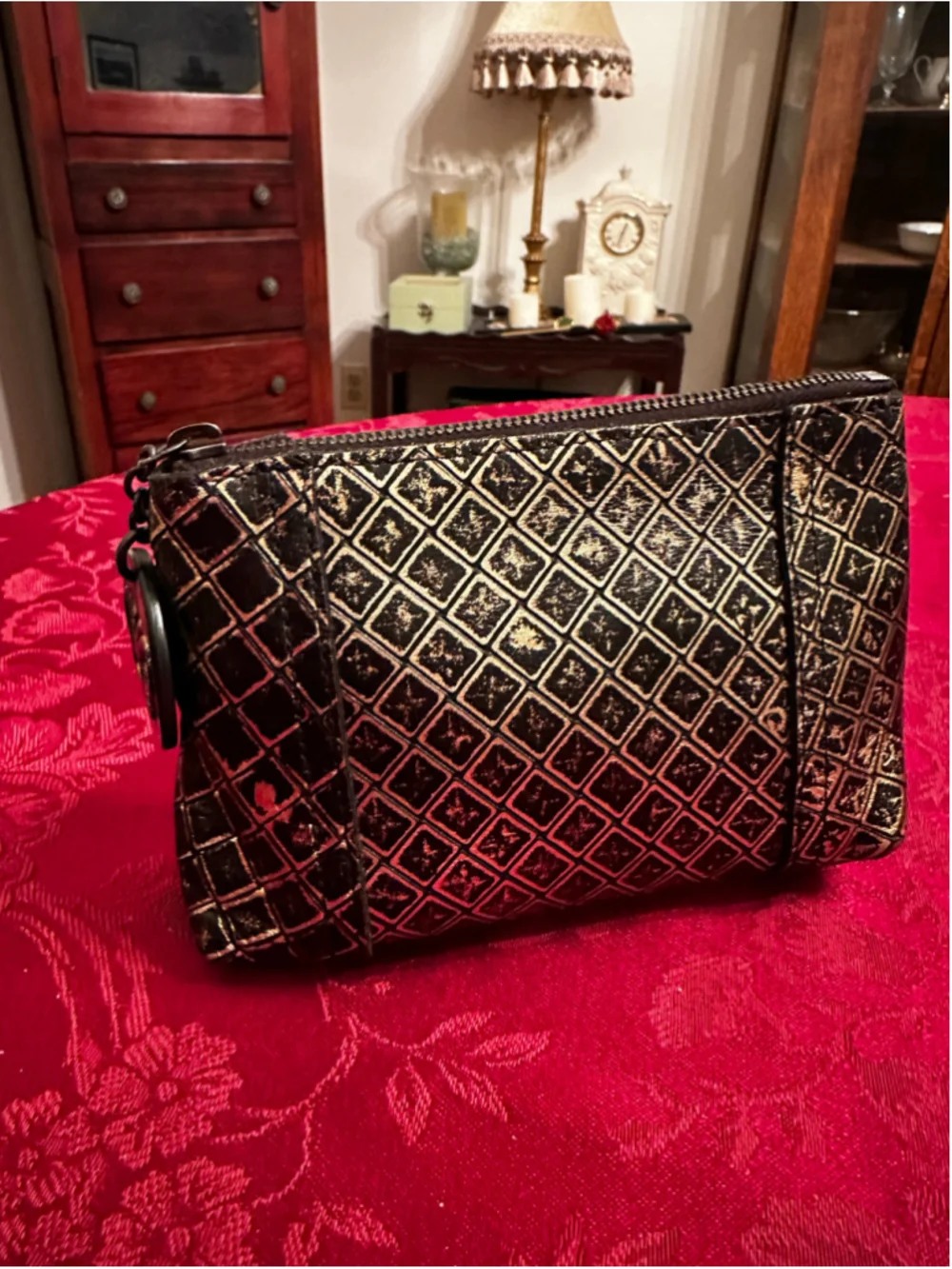 Bottega Veneta Black & Gold Leather Cosmetic Bag